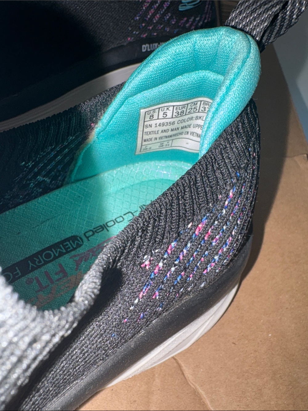 Skechers D'LUX Walker Black with Teal Accent Slip-On Sneakers - Picture 4 of 5